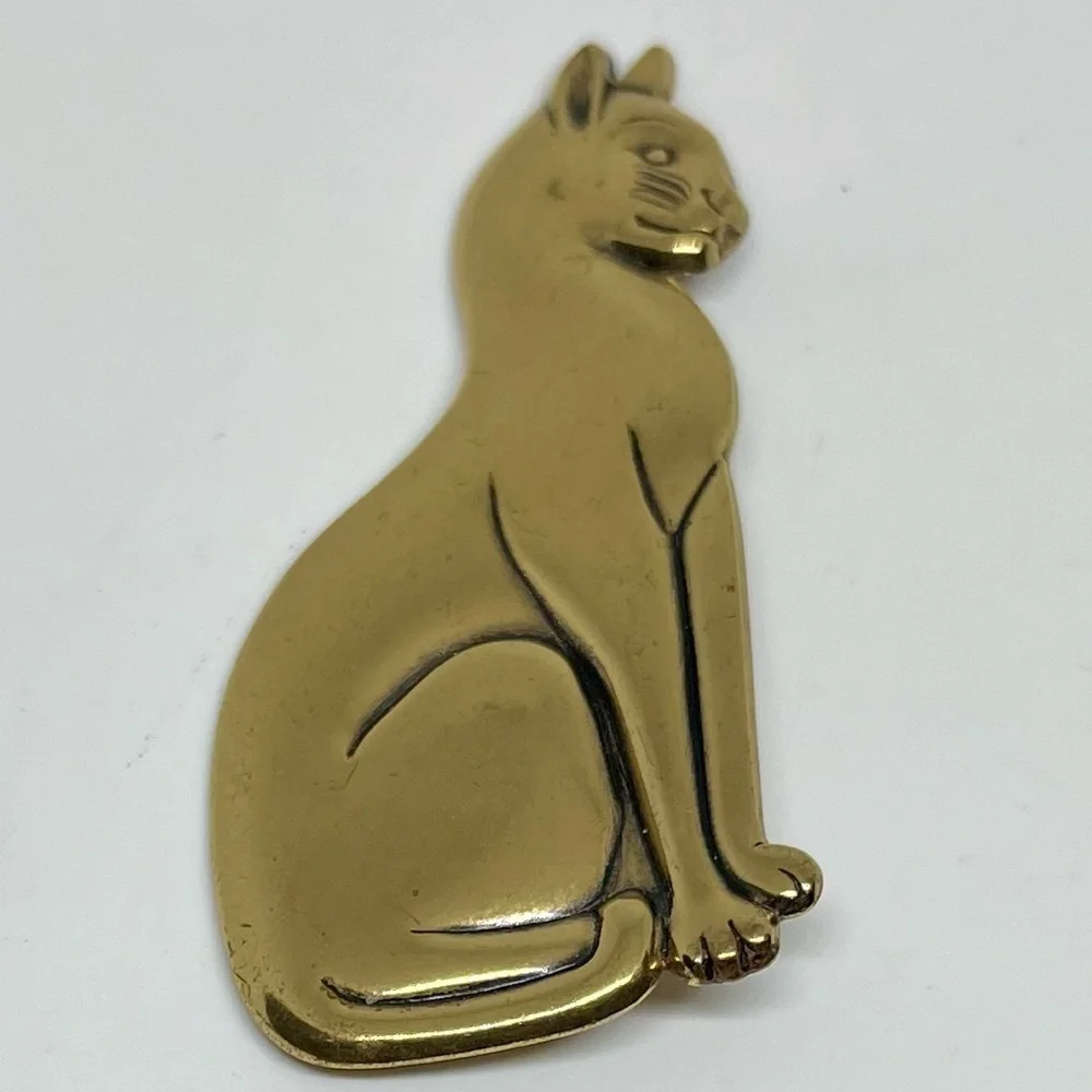 Vintage Gold Tone Cat Brooch